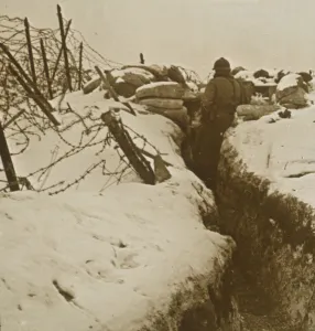 Trenches Prints: Trenches in the snow, Alsace, eastern France, c1914-c1918