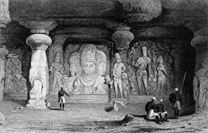 Roberts Emma Prints: Triad Figure, Interior of Elephanta, 1834. Creator: Samuel Prout