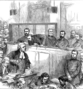 Legal Document Prints: Trial of the bank forgers at the Old Bailey, 1873. Creator: Unknown