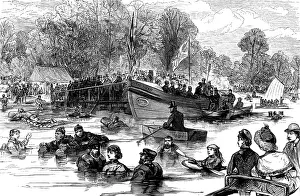 Floating Prints: Trial of life-saving apparatus on the Serpentine, Hyde Park, 1883. Creator: Unknown