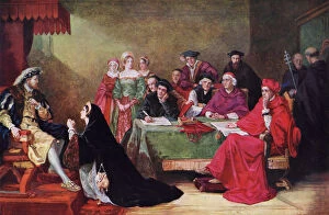 The Trial of Queen Catherine, 19th century, (c1920). Artist: Henry Nelson O'Neil