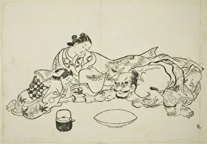 Competitor Prints: A trial of strength, no. 9 from a series of 12 prints, c. 1708. Creator: Okumura Masanobu