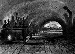 Jolly Prints: Trial-trip on the Metropolitan (underground) Railway: the train passing Portland-road station