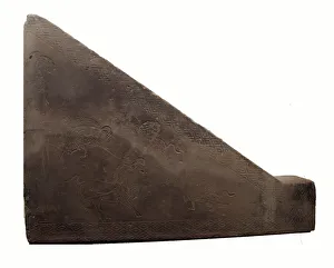 Building Materials Prints: Triangular Brick with Horse, Phoenix, and Tigers, Western Han dynasty, c. 1st cent. B. C