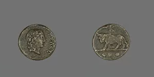 Bull Collection: Trias (Coin) Depicting the God Gelas, late 5th century BCE. Creator: Unknown