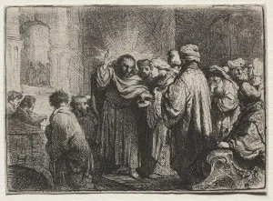 Etching With Engraving Prints: The Tribute Money, c. 1635. Creator: Rembrandt van Rijn (Dutch, 1606-1669)