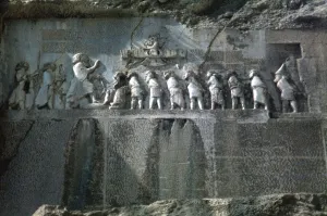 Detail of trilingual relief of Darius, Bisitun, Iran