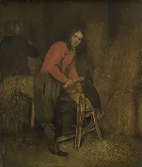 Gaspar Netscher Prints: Trimming bales of hay, 1660-1684. Creator: Gaspar Netscher