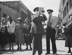 Accordion Player Prints: Trio, Salvation Army, San Francisco, California, 1939. Creator: Dorothea Lange
