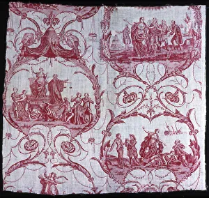 Voltaire Prints: Triomphe de Voltaire (Triumph of Voltaire) (Furnishing Fabric), Nantes, 1788 / 93