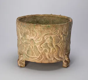 Tripod Cylindrical Jar (Lian or Zun) with Creatures Amid Hills... Eastern Han dynasty (A