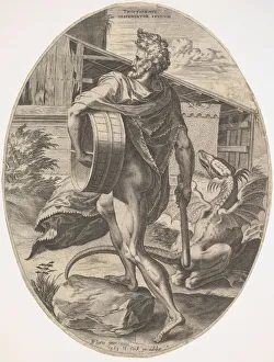 Sieve Prints: Triptolemus from The Rural Gods, 1565. Creator: Cornelis Cort