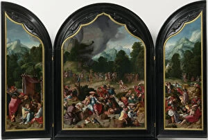 Avarice Gallery: Triptych with the Adoration of the Golden Calf. Artist: Leyden, Lucas, van (1489 / 94-1533)