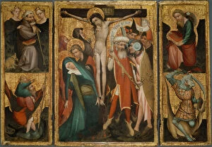 Antony Of Thebes Gallery: Triptych of the Crucifixion with Saints Anthony, Christopher, James and George