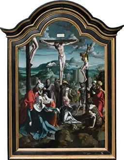 Devotion Prints: Triptych with the Crucifixion, Saints and Donors