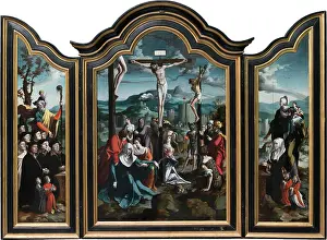 Devotion Prints: Triptych with the Crucifixion, Saints and Donors