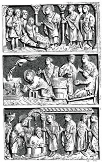 Clotilda Gallery: A triptych of the healing work of St Remy, Bishop of Reims, 11th century (1870)