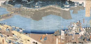Triptych showing a fort being built by River Kunigos, Edo period (1603-1868). Creator Triptych showing a fort being built by River Kunigos, Edo period (1603-1868). Creator