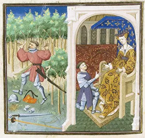 Dunois Master Prints: Tristan en prose. MS 648 (0404): Folie de Tristan - Iseut demandant à Fergus de retrouver