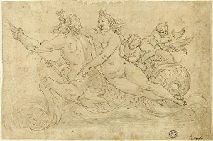Sea Nymph Prints: Triton, Nereid, and Putti, n.d. Creator: Giuseppe Mazzuoli the Elder