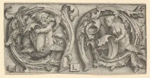 Siren Prints: Triton and Siren in Tendrils, ca. 1510. Creator: Lucas van Leyden