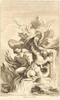 Swan Gallery: Two Tritons and a Swan, in or after 1736. Creator: Pierre Alexandre Aveline