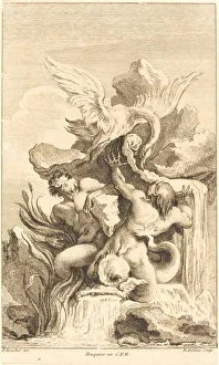 Aveline Pierre Prints: Two Tritons and a Swan, in or after 1736. Creator: Pierre Alexandre Aveline