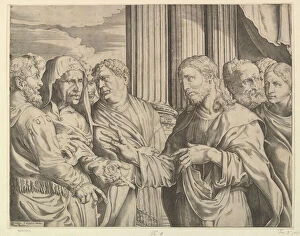 Domenico Campagnola Gallery: The Triubute Money: Christ at center right gesturing to man at his left with coins