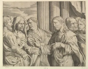 Campagnola Gallery: The Triubute Money: Christ at center right gesturing to man at his left with coins