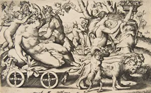 Bacchus Collection: Triumph of Bacchus who is seated on a carriage at left, 1531-76. Creator: Giulio Bonasone