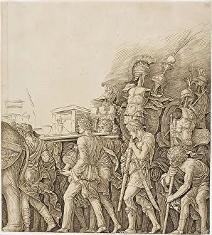 Caesar Julius Prints: Triumph of Caesar: Soldiers Carrying Trophies, c.1495. Creator: School of Andrea Mantegna