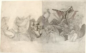 Henry Fuseli Gallery: Triumph of Death: Three Skeletons Invading a Bacchanal Orchestrated by a Magician or an... 1770-71