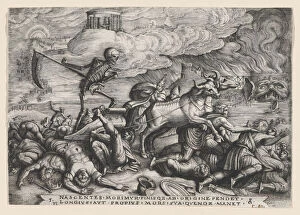 Skeleton Gallery: The Triumph of Death on Time, from The Triumph of Petrarch. Creator: Georg Pencz