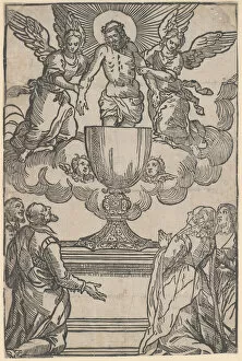 The Triumph of the Eucharist, Christ as the Man of Sorrows supported by two angel... ca. 1550-1600. Creator: Anon