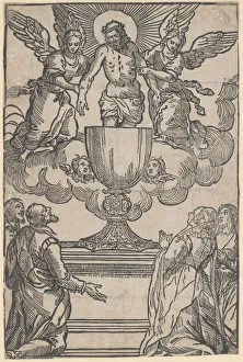 Eucharist Prints: The Triumph of the Eucharist, Christ as the Man of Sorrows supported by two angel