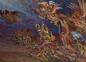 Trumpet Players Prints: The Triumph of Joan of Arc, 1930. Creator: Nikolay Kalmakov