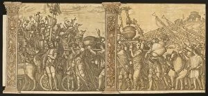 Trumpets Gallery: The Triumph of Julius Caesar [no.3 and 4 plus 2 columns], 1599. Creator: Andrea Andreani