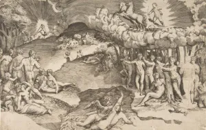 Unicorn Prints: The triumph of love, cupid riding a chariot drawn by unicorn is in the upper right