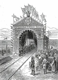 Triumphal Arch on the Alexandra Railway Bridge at Wuzeerabad...1876. Creator: Unknown