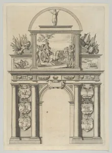 Jean Baptiste De Machault Prints: Triumphal arch, from Eloges et discours sur la triomphante reception du Roy en sa ville d