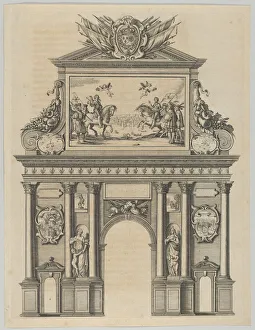 Triumphal arch, from Eloges et discours sur la triomphante reception du Roy en sa ville d... 1629. Creator: Melchior Tavernier