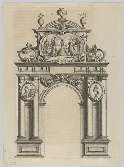 Triumphal arch, from Eloges et discours sur la triomphante reception du Roy en sa ville d... 1629. Creator: Melchior Tavernier