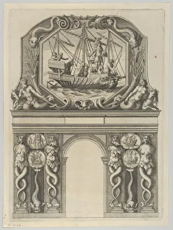 Triumphal arch, from Eloges et discours sur la triomphante reception du Roy en sa ville d... 1629. Creator: Melchior Tavernier