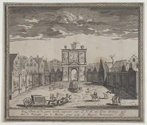 Triumphal arch erected in celebration of the entry of King William III, 1691. Creator: Hugo Allard Triumphal arch erected in celebration of the entry of King William III, 1691. Creator: Hugo Allard