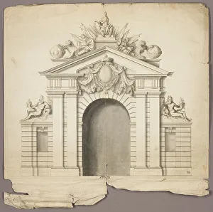Pieced Prints: Triumphal Arch with Order of the Golden Fleece at Center, n.d. Creator: Unknown