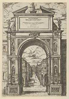 Ippolito Aldobrandini Gallery: Triumphal arch surmounted by a statue representing the city of Bologna