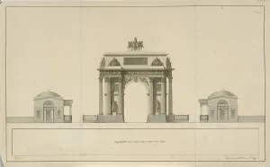 Triumphal Arch by Tverskaya Zastava in Moscow, 1826-1829. Artist: Bove (Bowe), Joseph (Osip Ivanovich) (1784-1834)