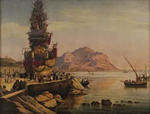 Galleria Darte Moderna Prints: Triumphal chariot of Saint Rosalia at the Feast of 1835