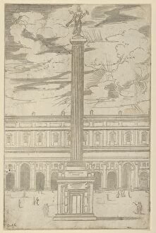 Ippolito Aldobrandini Gallery: Triumphal column with female figure of Fame holding a trumpet at the top