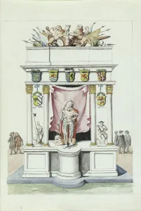 Parchment Animal Material Prints: Triumphal gate of Prince Maurits, 1710-1720. Creator: Anon
